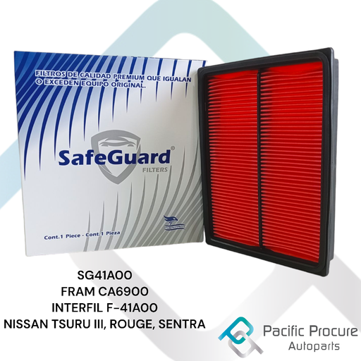 [SG41A00 C 14] Filtro Aire SafeGuard para Nissan Tsuru, Rogue, Sentra, Lucino, Tsuru, Infiniti